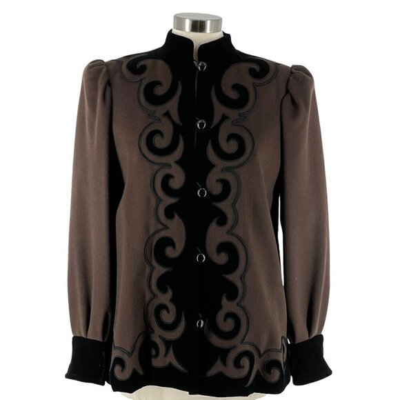 Saint Laurent Rive Gauche Jacket RARE Vintage 70's Brown Wool Velvet Trim Small - Picture 1 of 15
